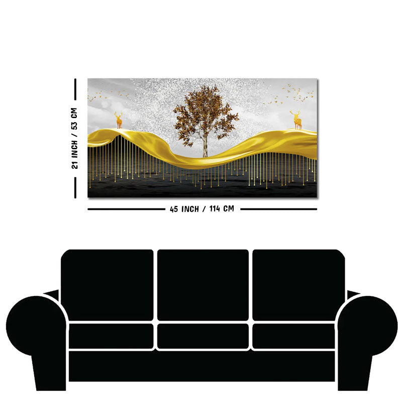 Beautiful Luxury Modern Art of Trees and Deer Premium Wall Painting