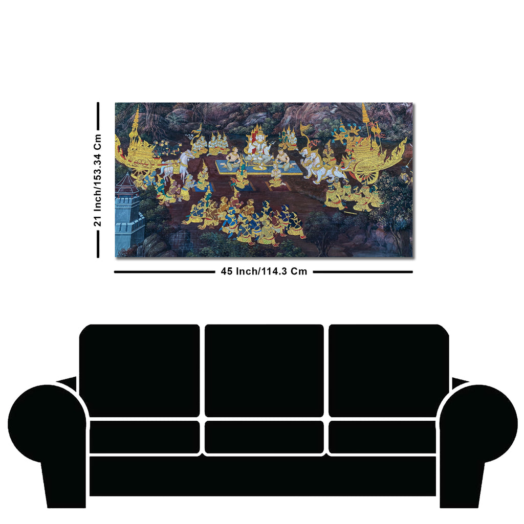 Ramayana Story at the Temple of Emerald Buddha Canvas Wall Painting