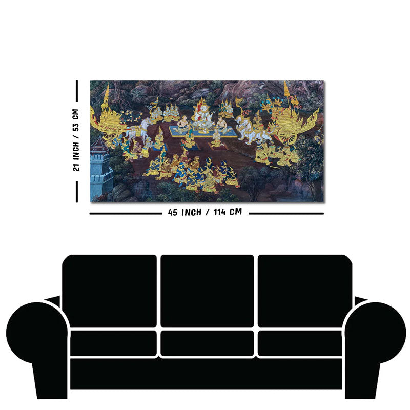 Ramayana Story at the Temple of Emerald Buddha Canvas Wall Painting