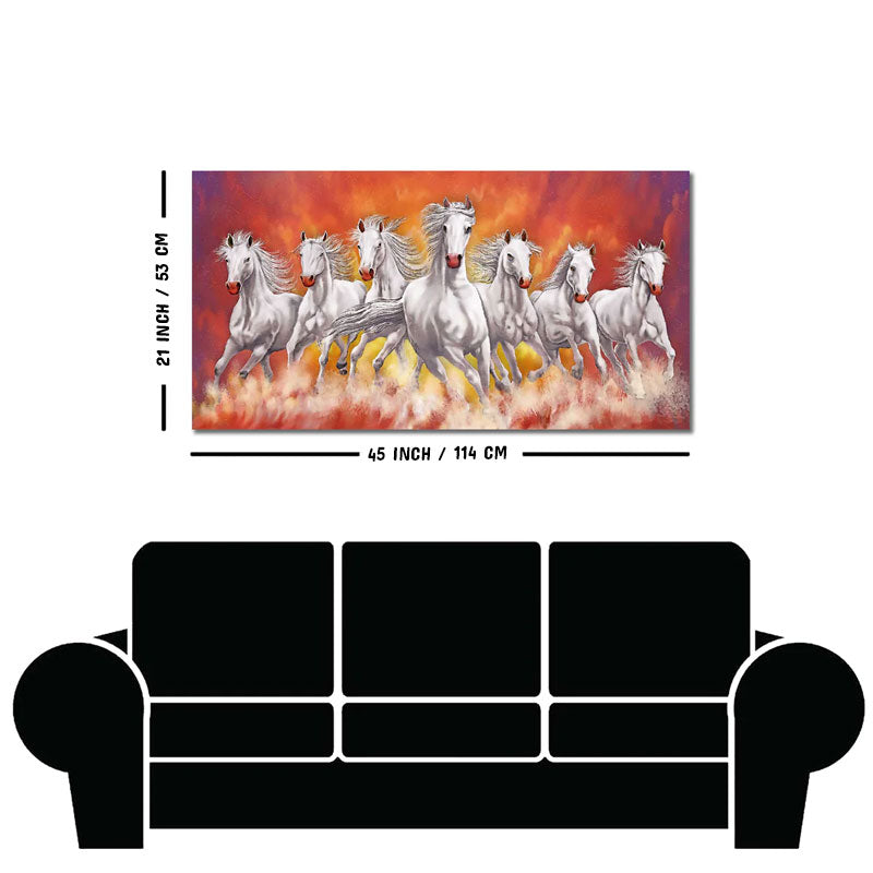 Beautiful White Seven Running Horse Premium Canvas Wall Painting