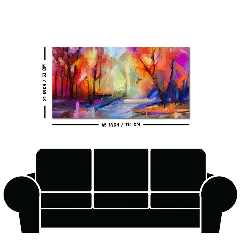Colorful Autumn Trees Semi Abstract Forest with Lake Canvas Wall Painting