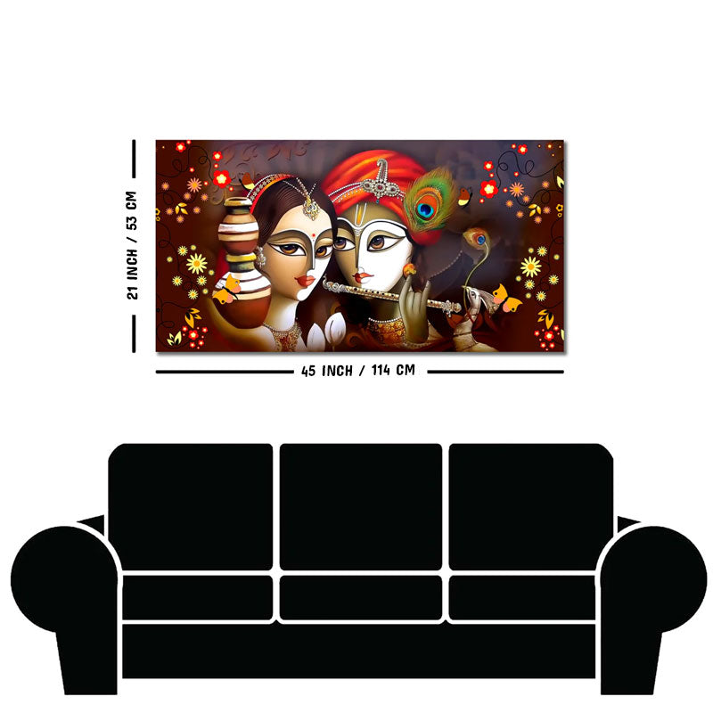 Beautiful Lord Radha Krishna with Flute Canvas Wall Painting