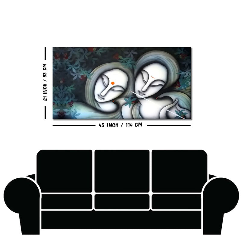 Radha Krishna Modern Grey Textured Canvas Wall Painting