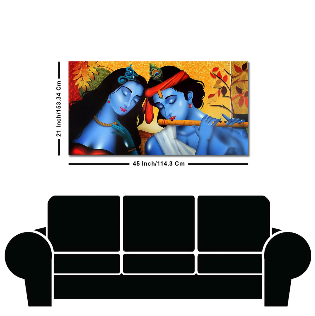 Beautiful Painting of Radha Krishna with Flute Canvas Wall Painting