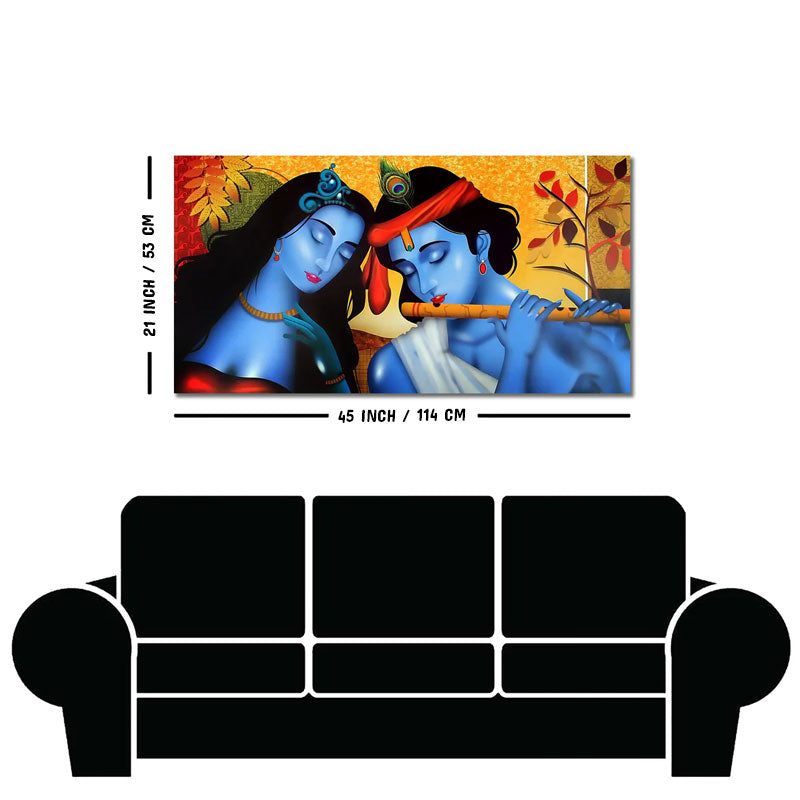 Beautiful Painting of Radha Krishna with Flute Canvas Wall Painting