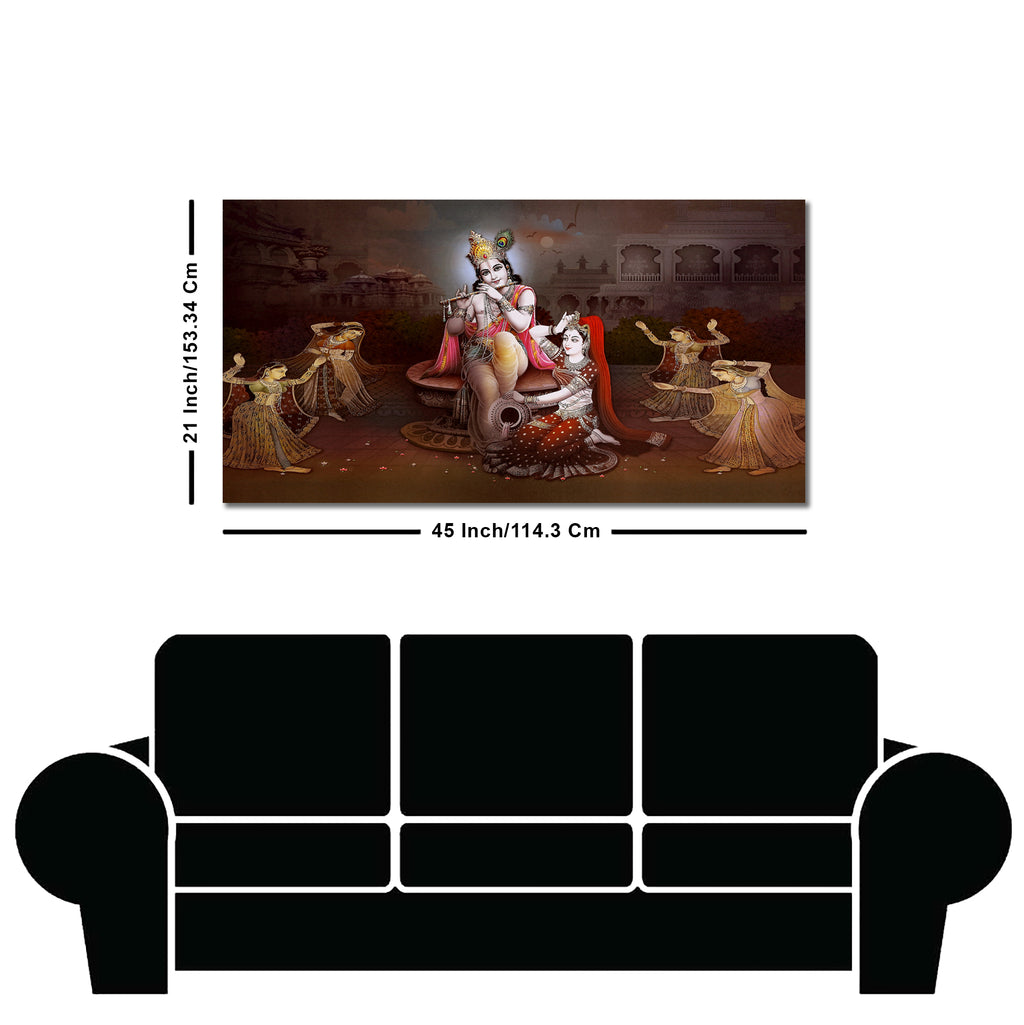 Beautiful Radha Krishna with Playing Flute Canvas Wall Painting