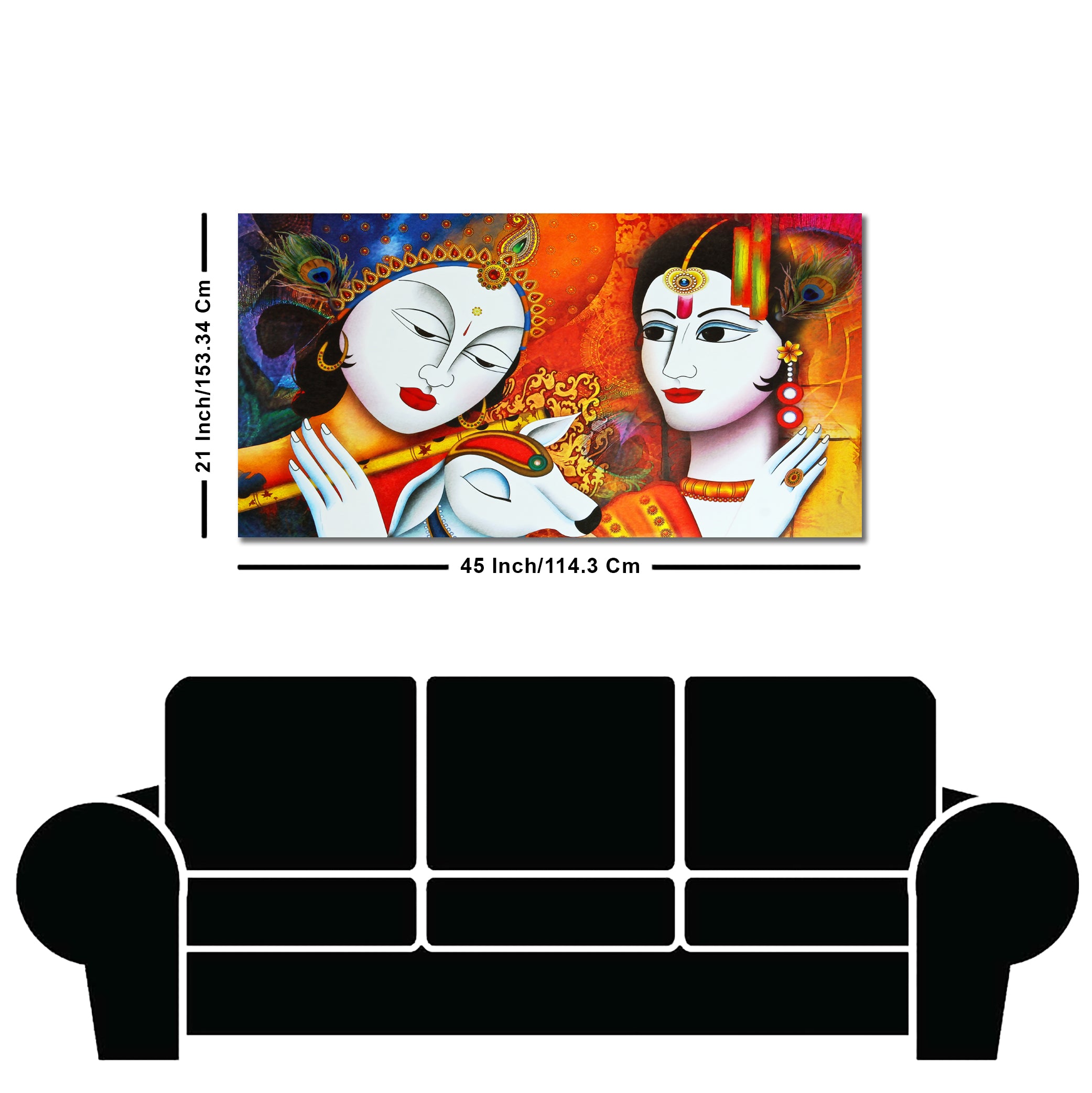 Shri Radha Krishna Playing with Flute Canvas Wall Painting