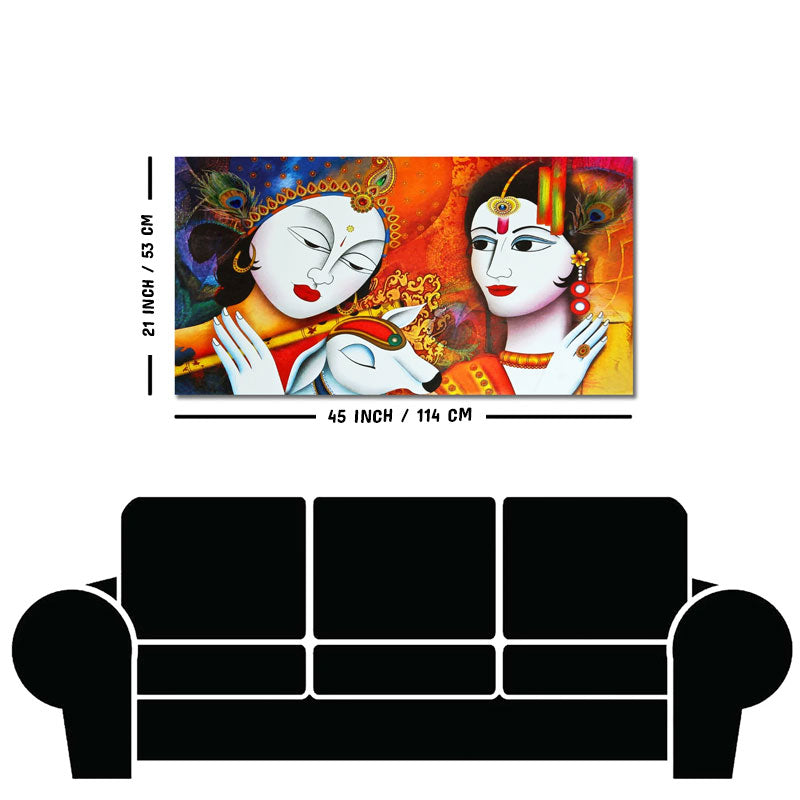 Shri Radha Krishna Playing with Flute Canvas Wall Painting