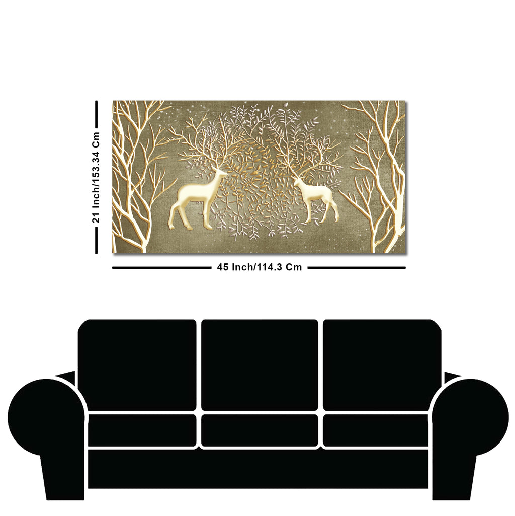 Swamp Deers in Forest Premium Canvas Wall Painting