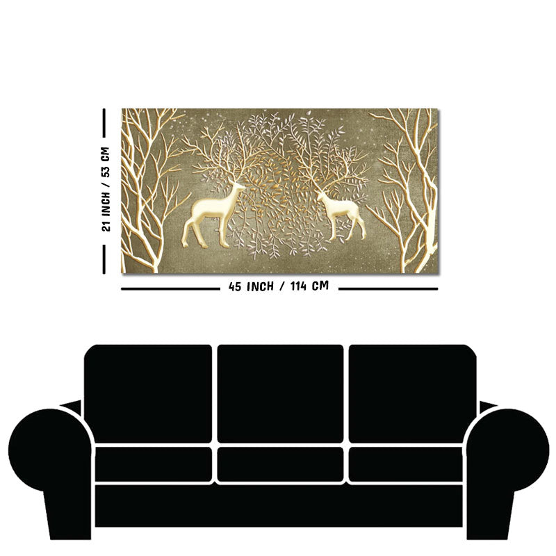 Swamp Deers in Forest Premium Canvas Wall Painting