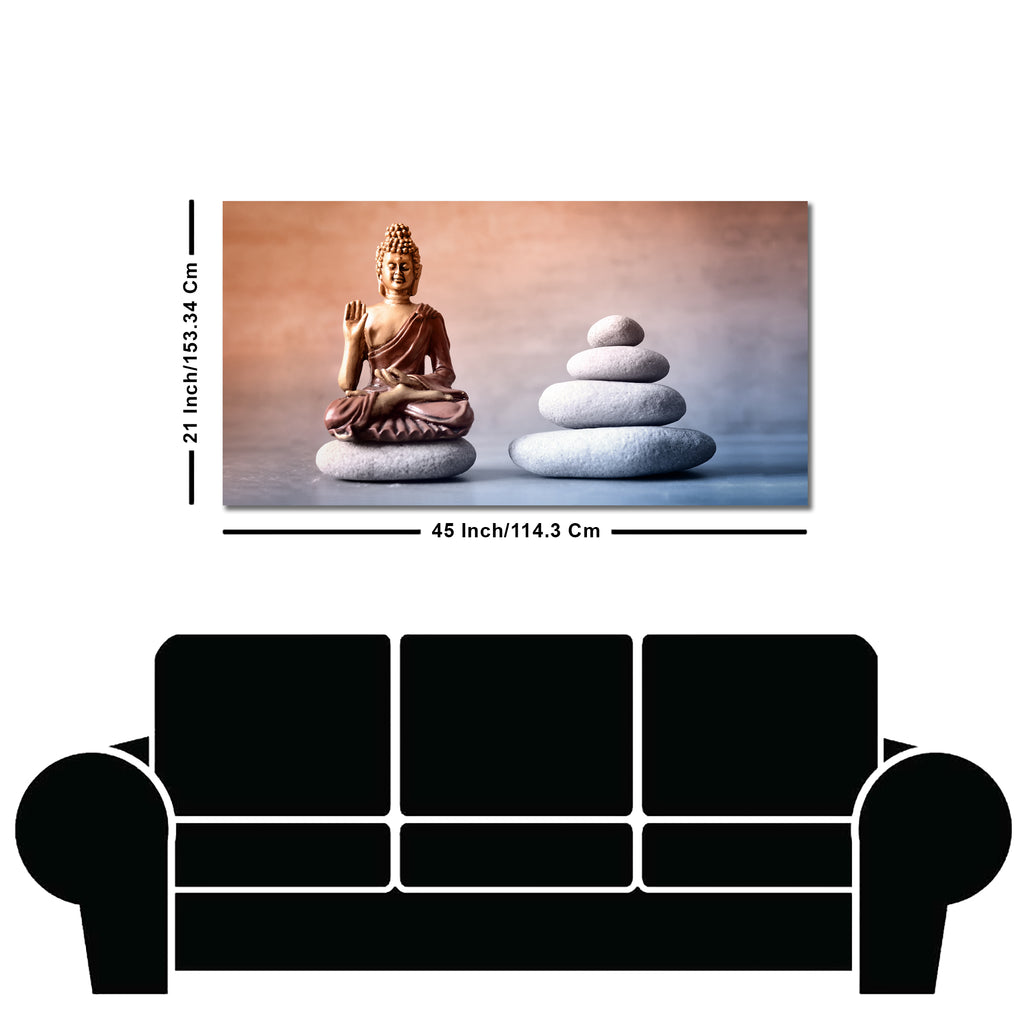 Meditating Buddha is Sitting with Balance Stones Canvas Wall Painting