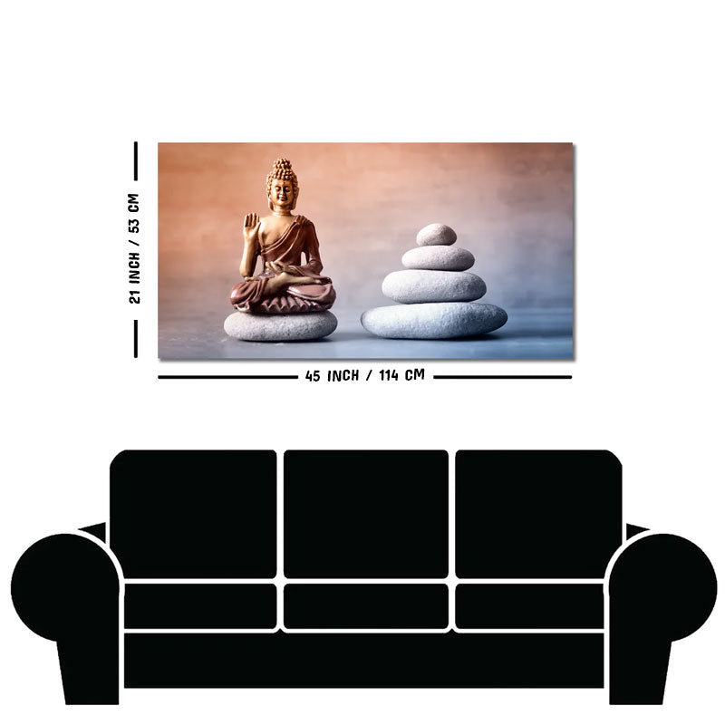 Meditating Buddha is Sitting with Balance Stones Canvas Wall Painting