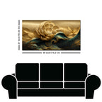 Modern Golden Flower and Waves Canvas Wall Painting