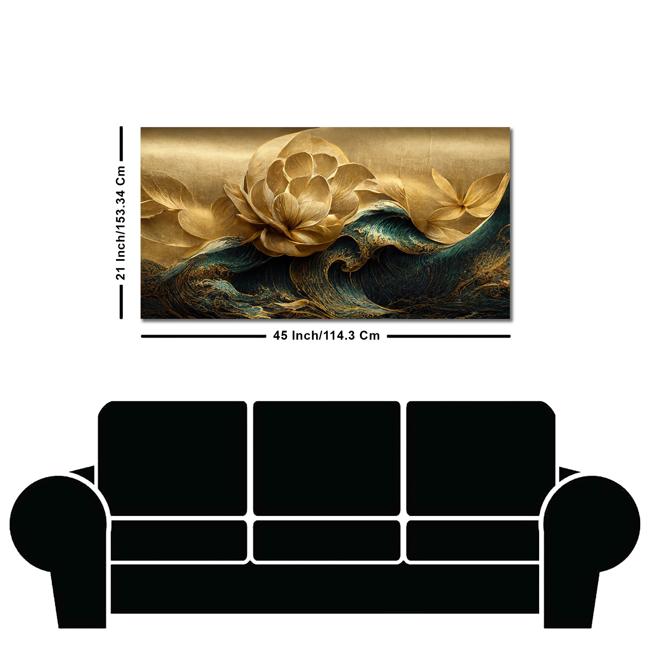 Modern Golden Flower and Waves Canvas Wall Painting