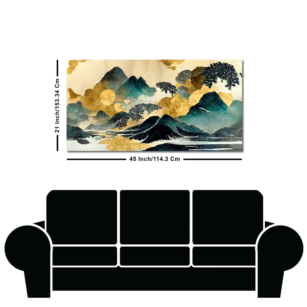 Golden Mountain Scenery of Mount Fuji Premium Canvas Wall Painting