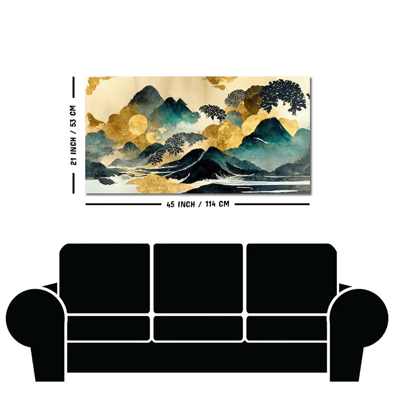 Golden Mountain Scenery of Mount Fuji Premium Canvas Wall Painting