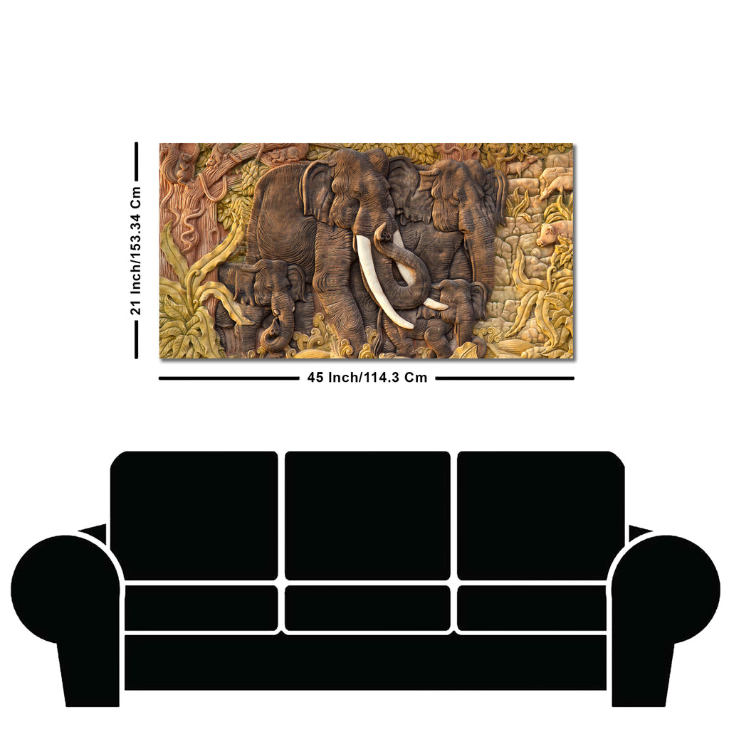 Elephant Family in the Forest Textured Art Premium Wall Painting