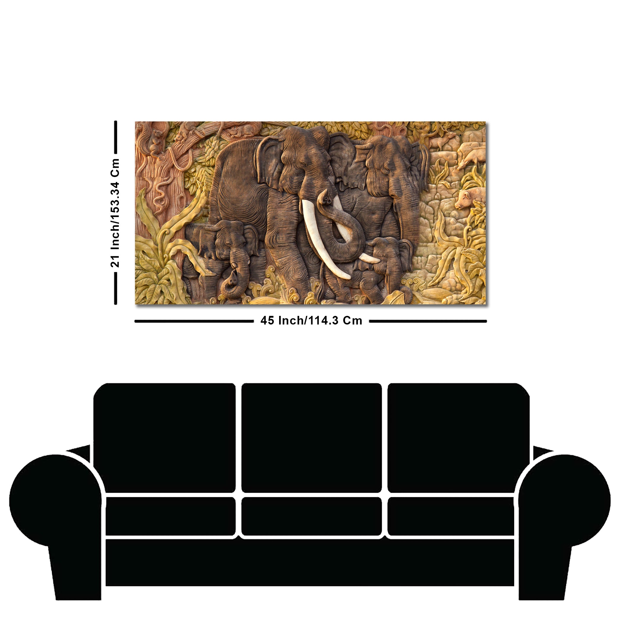 Elephant Family in the Forest Textured Art Premium Wall Painting