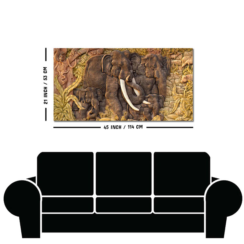 Elephant Family in the Forest Textured Art Premium Wall Painting