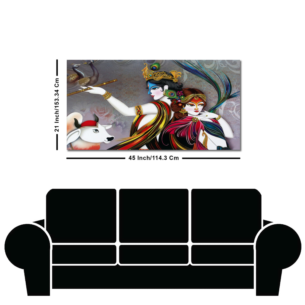 Radha Krishna Playing with Flute Canvas Wall Painting