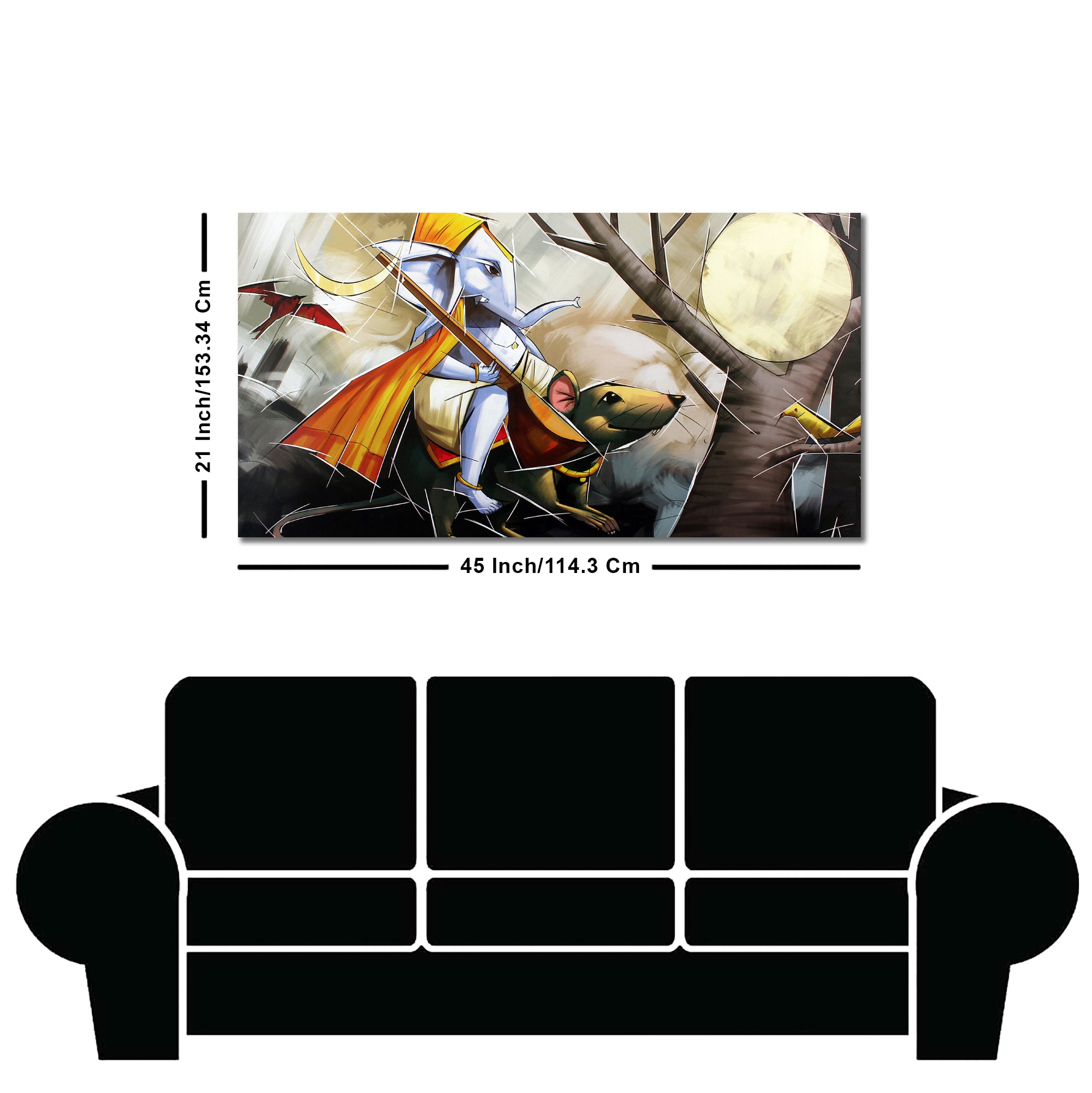 Lord Ganesha Sitting on Mouse Canvas Wall Painting