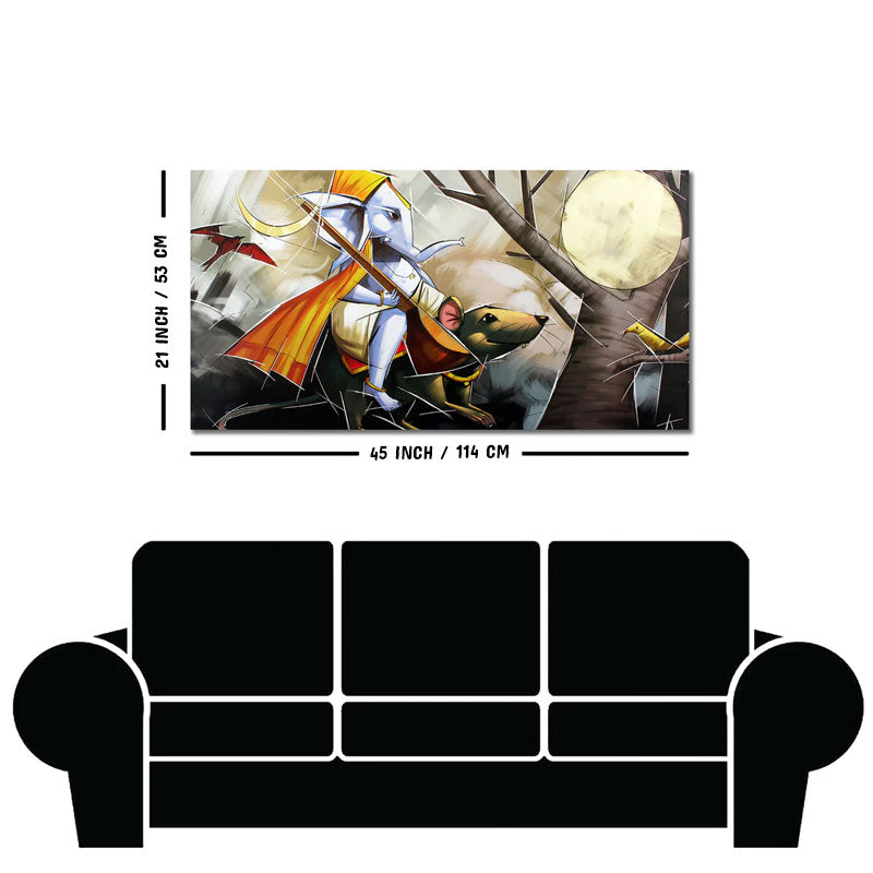 Lord Ganesha Sitting on Mouse Canvas Wall Painting