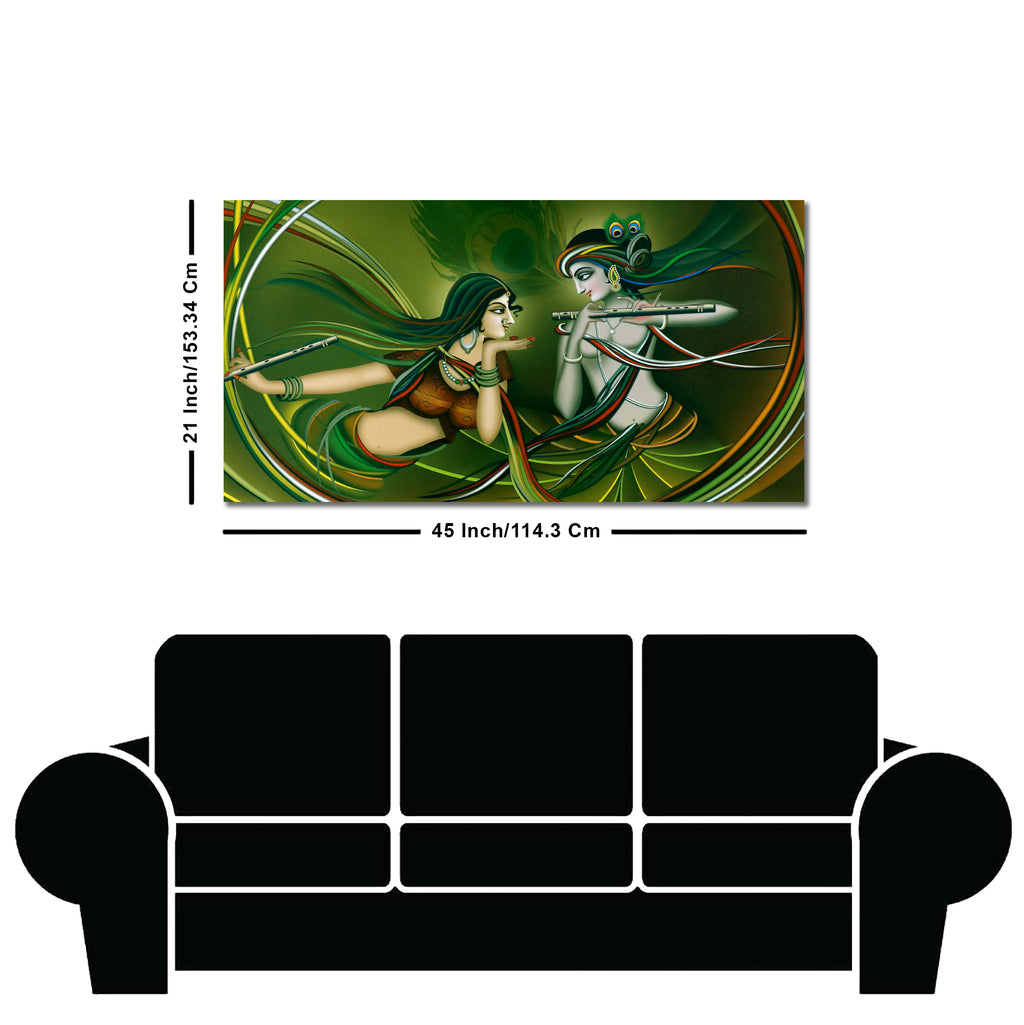 Beautiful Radha Krishna Playing with Flute Canvas Wall Painting