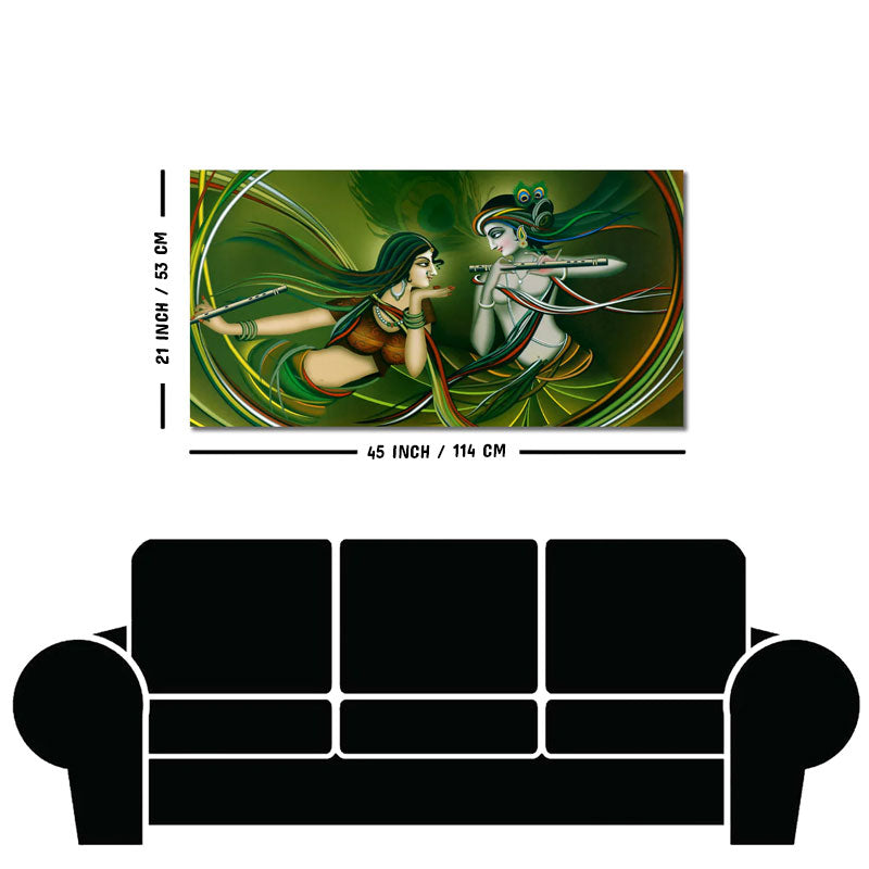 Beautiful Radha Krishna Playing with Flute Canvas Wall Painting