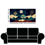 Luxurious Modern Art of Mountains and Golden Tropical leaves Canvas Wall Painting Premium Wall Painting