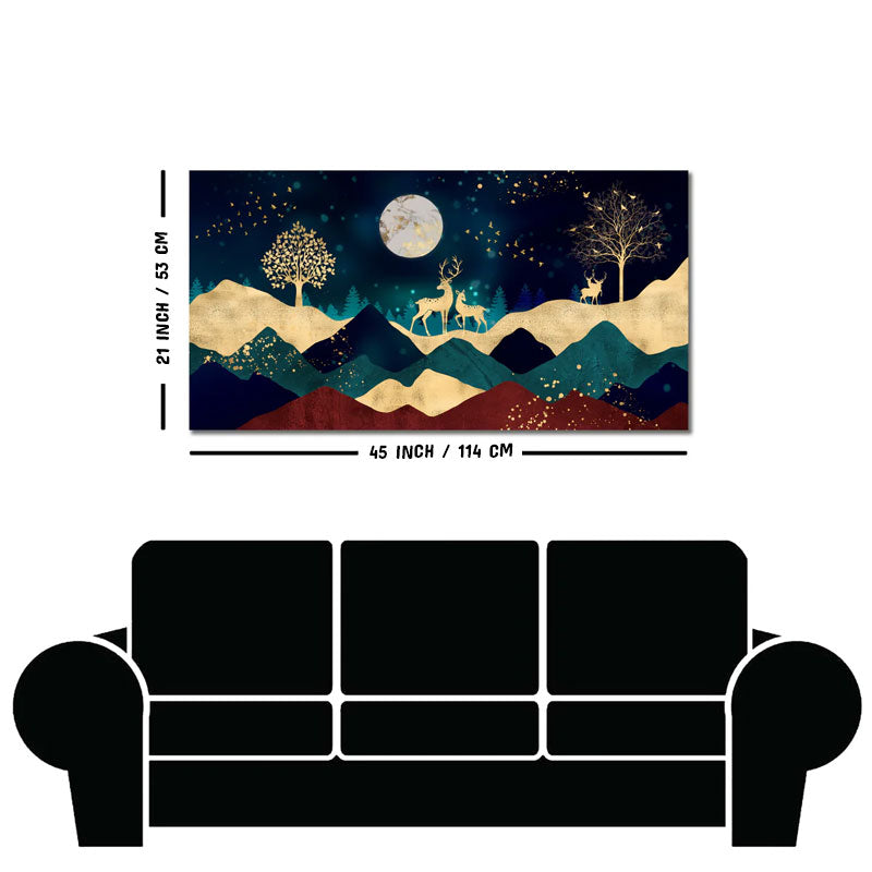 Luxurious Modern Art of Mountains and Golden Tropical leaves Canvas Wall Painting Premium Wall Painting