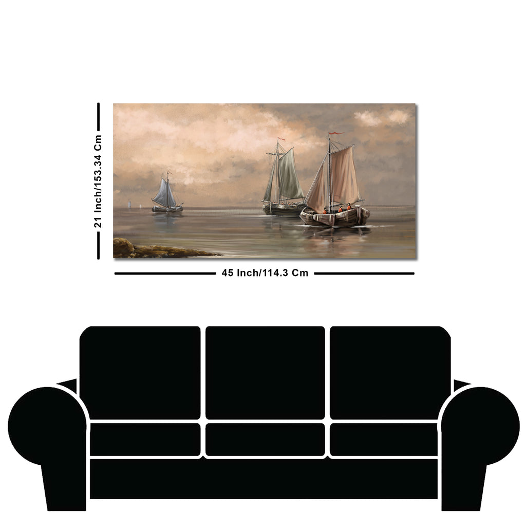 Sailing Boat on the Sea landscape with Fisherman Wall Painting