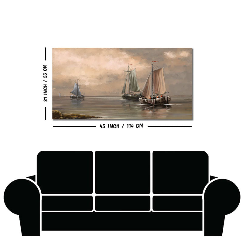 Sailing Boat on the Sea landscape with Fisherman Wall Painting