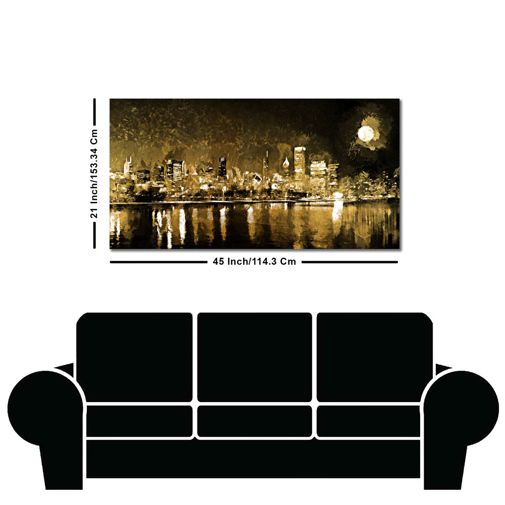 Skyline Night view Premium Canvas Wall Painting