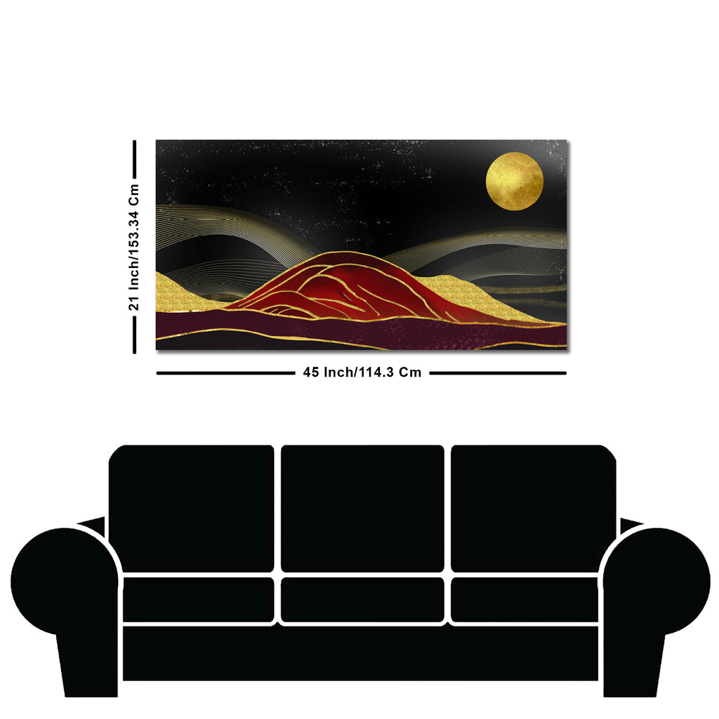 Golden Mountains lines Art with Moon Canvas Wall Painting