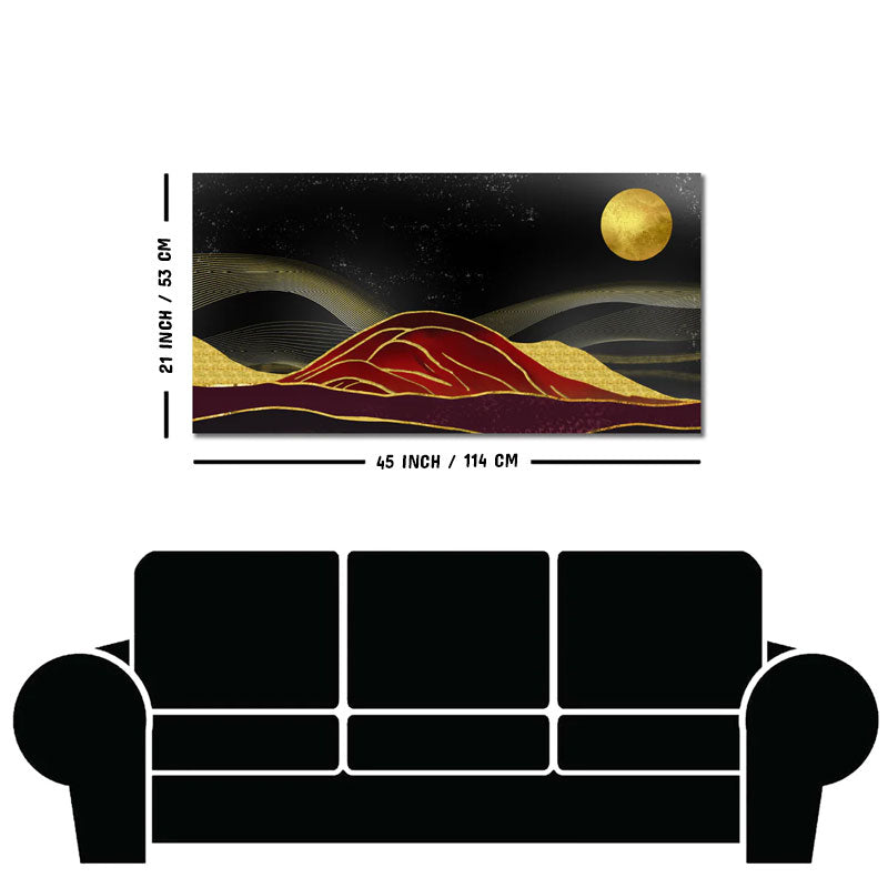 Golden Mountains lines Art with Moon Canvas Wall Painting
