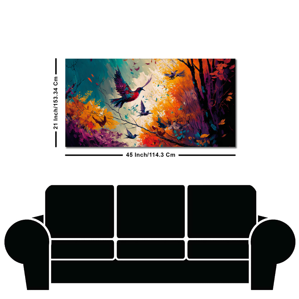Abstract Art of Forest Landscape with Birds Canvas Wall Painting
