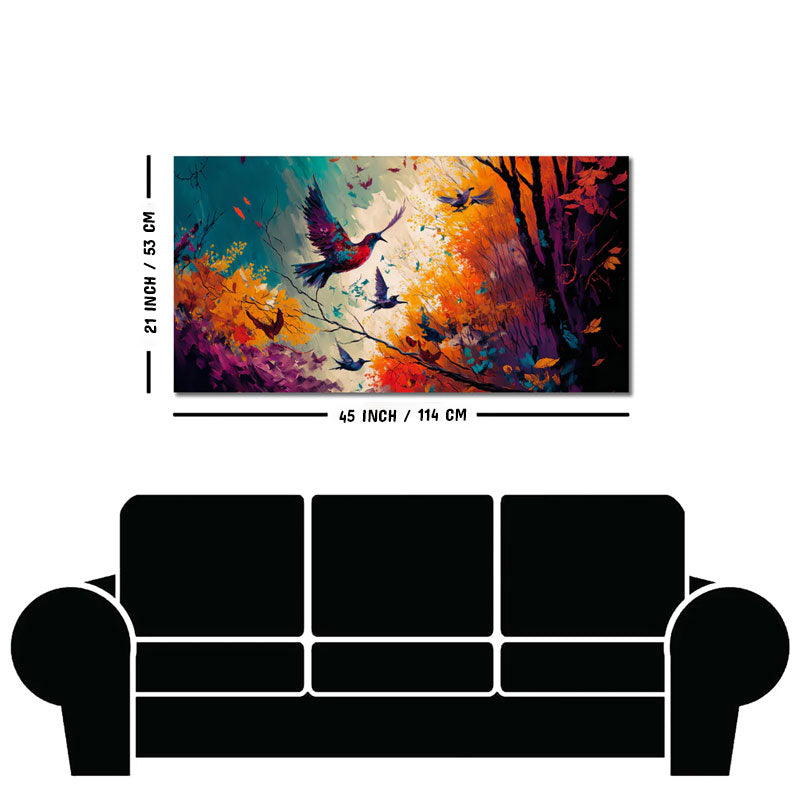 Abstract Art of Forest Landscape with Birds Canvas Wall Painting