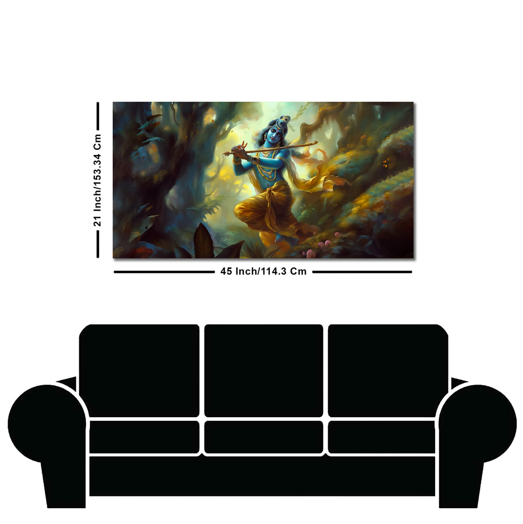 Lord Shri Krishna Playing with Flute Canvas Wall Painting