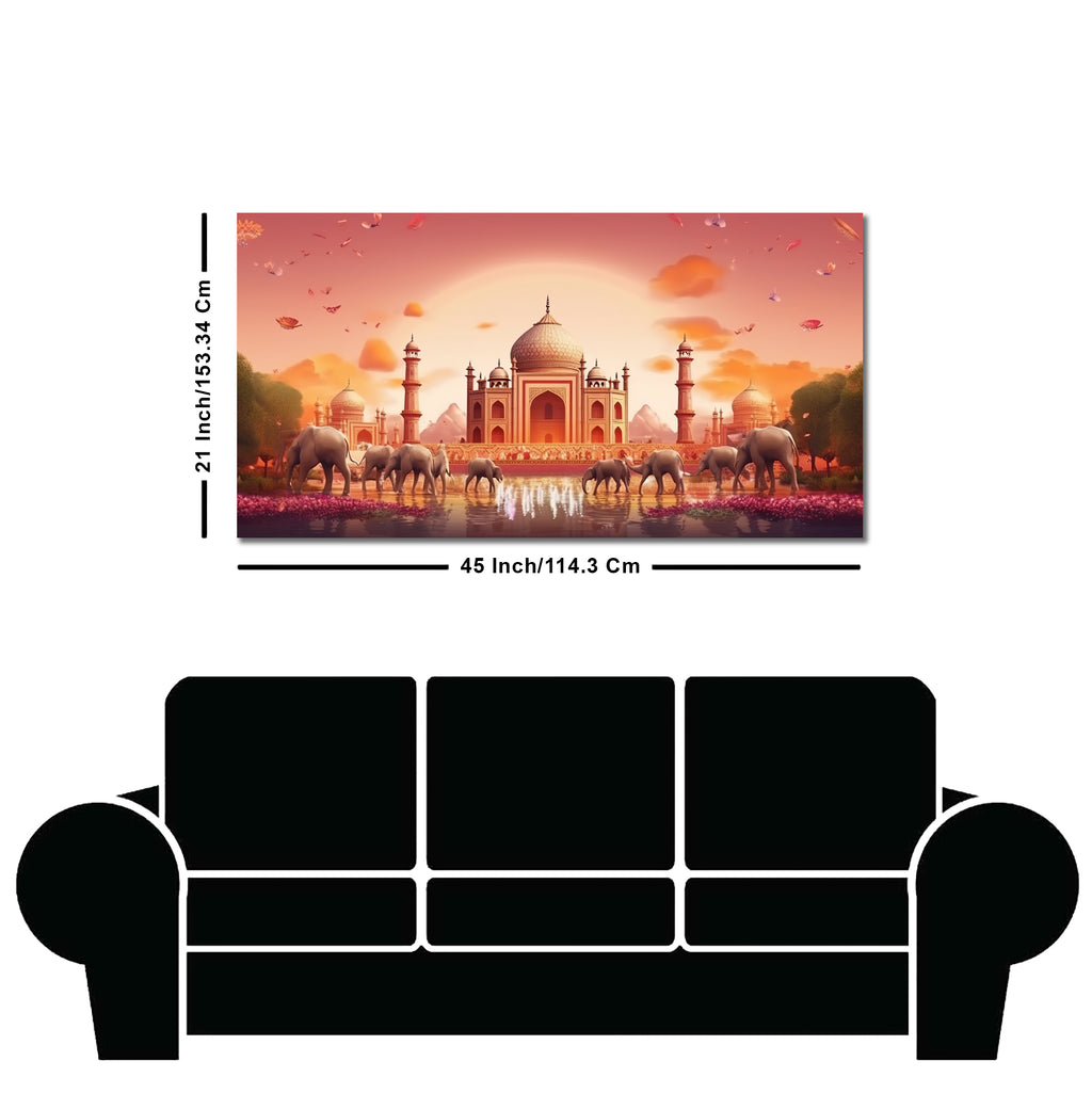 Beautiful Taj Mahal Scenery Premium Canvas Wall Painting