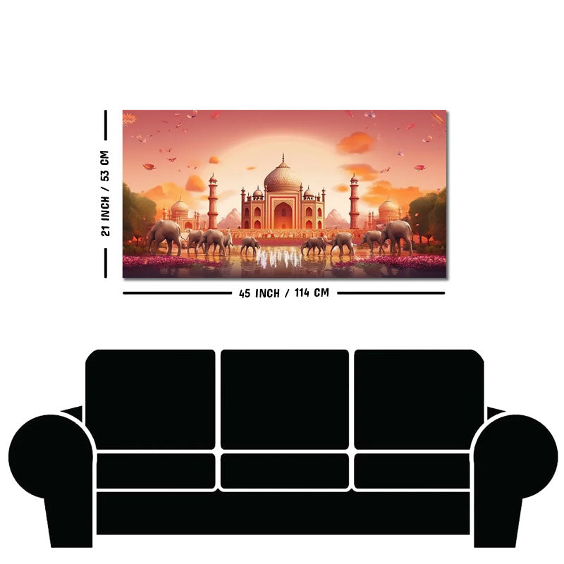Beautiful Taj Mahal Scenery Premium Canvas Wall Painting