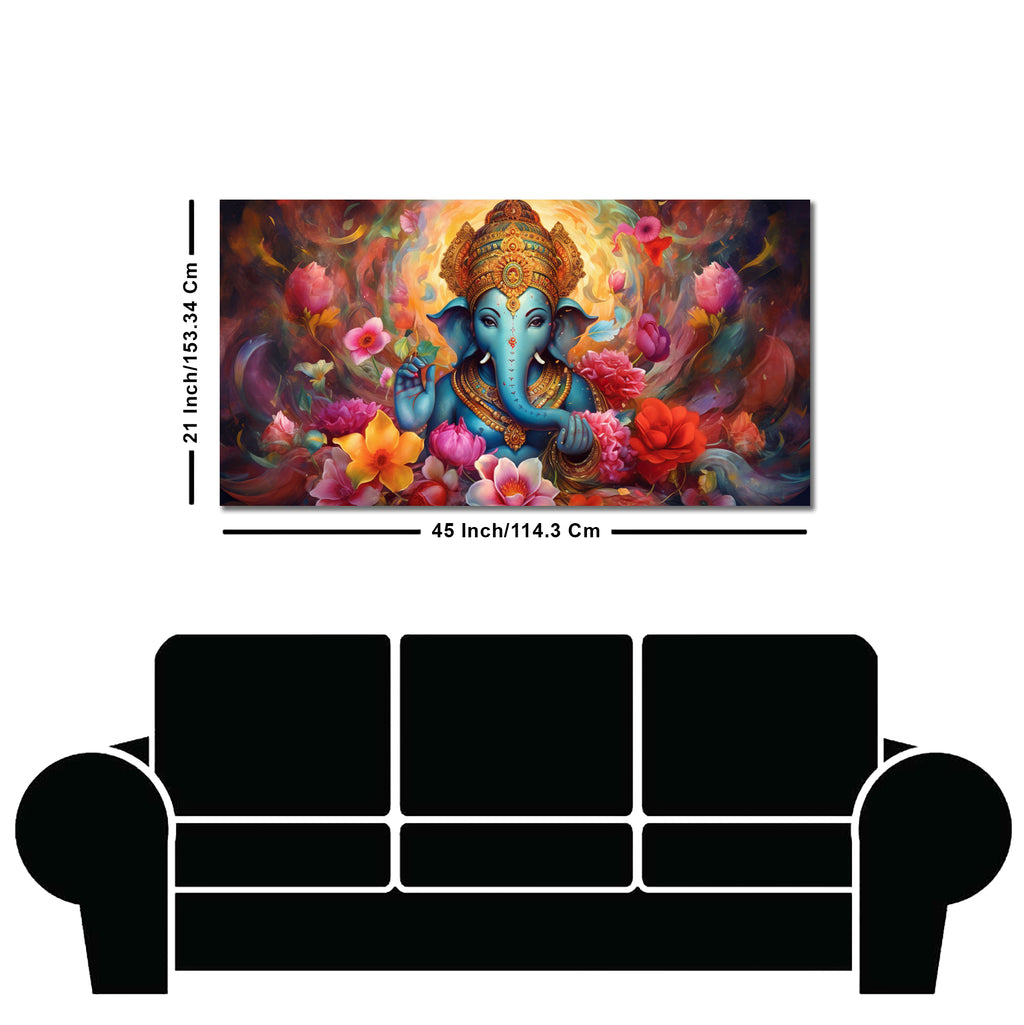 Auspicious Ganpati Floral Premium Canvas Wall Painting