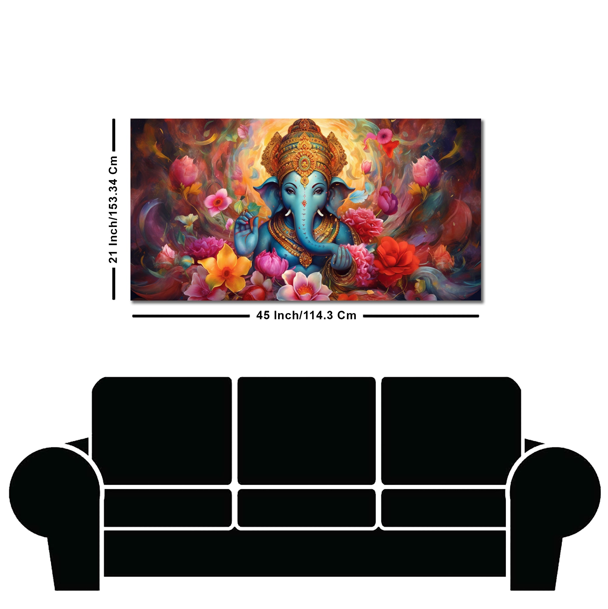 Auspicious Ganpati Floral Premium Canvas Wall Painting