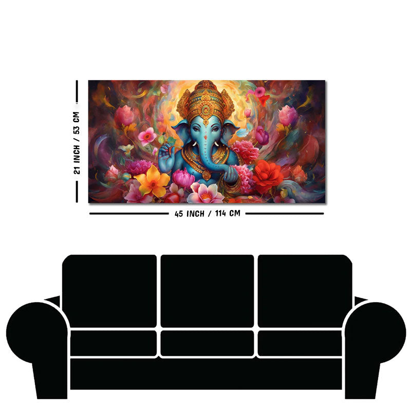 Auspicious Ganpati Floral Premium Canvas Wall Painting