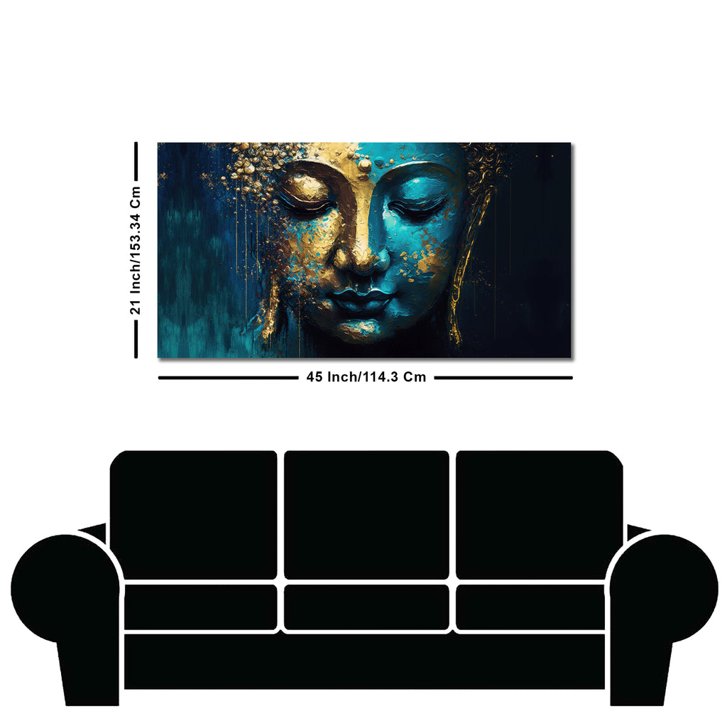 Spiritual Lord Budha face in Golden Canvas Touch Wall Painting