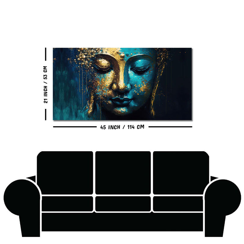 Spiritual Lord Budha face in Golden Canvas Touch Wall Painting
