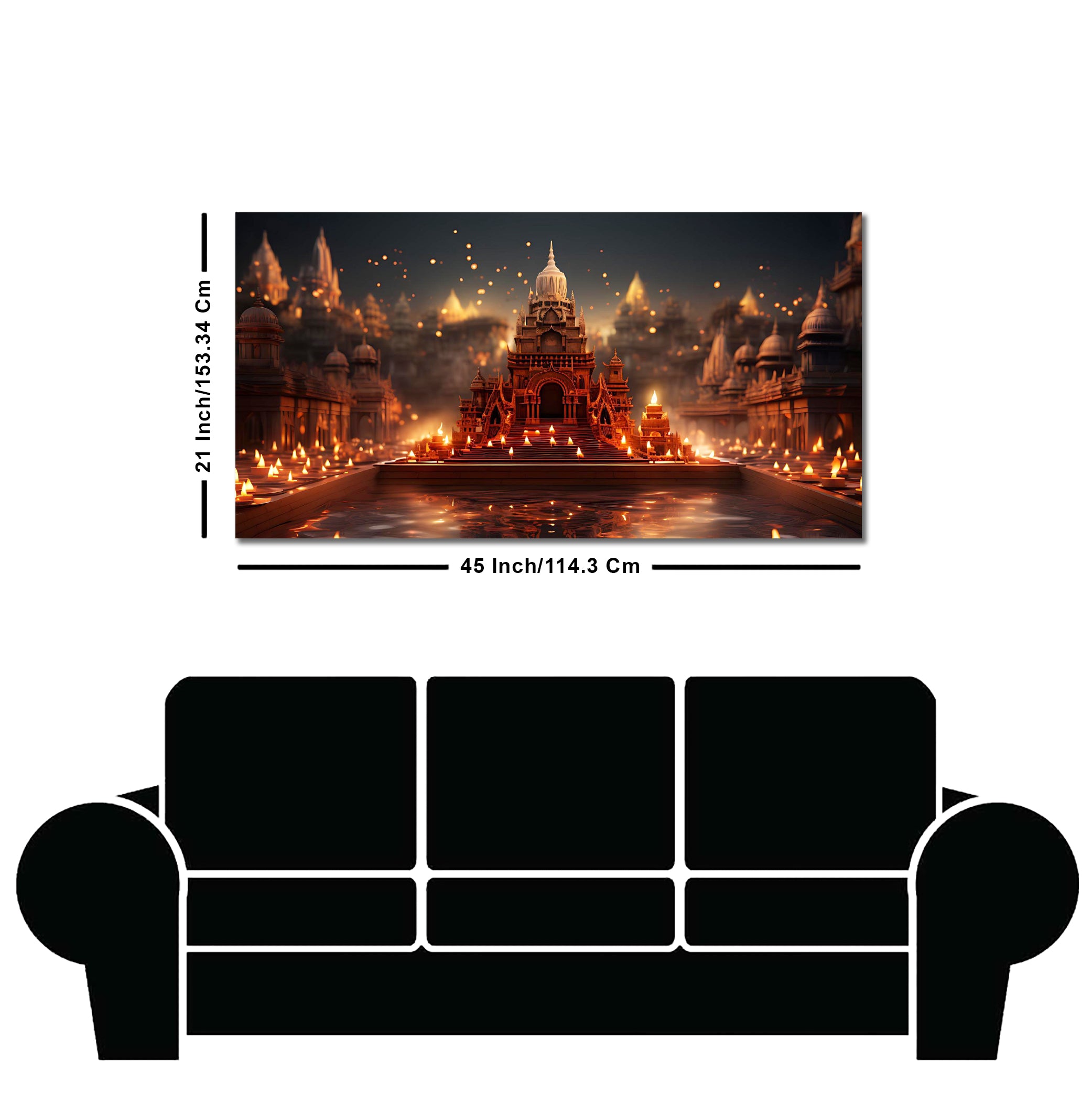 Beautiful  Adorned Diwali View of a Temple Canvas Wall Painting