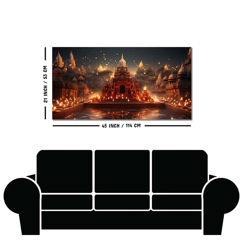 Beautiful  Adorned Diwali View of a Temple Canvas Wall Painting