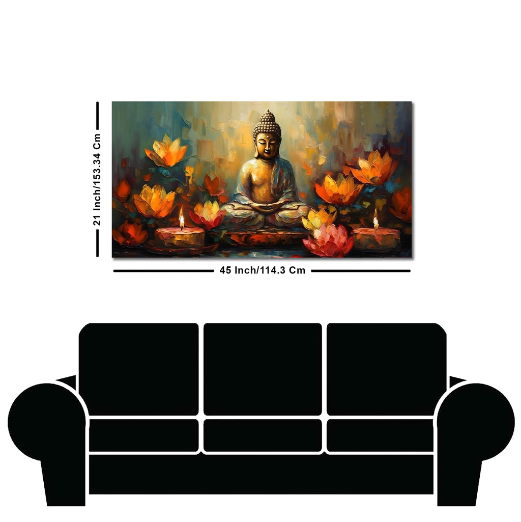 Meditating Buddha Statue with Lotus Flower Canvas Wall Painting