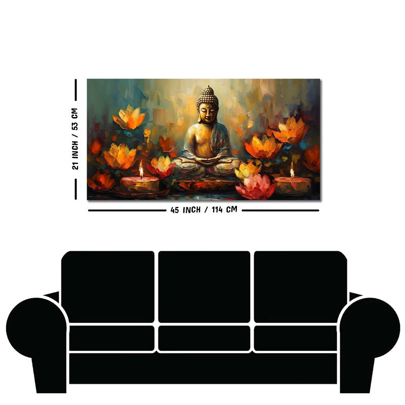 Meditating Buddha Statue with Lotus Flower Canvas Wall Painting