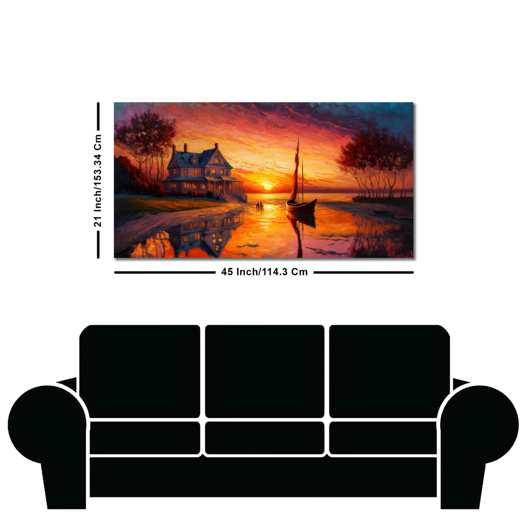 Beautiful Lake with A Sunset View Canvas Wall Painting